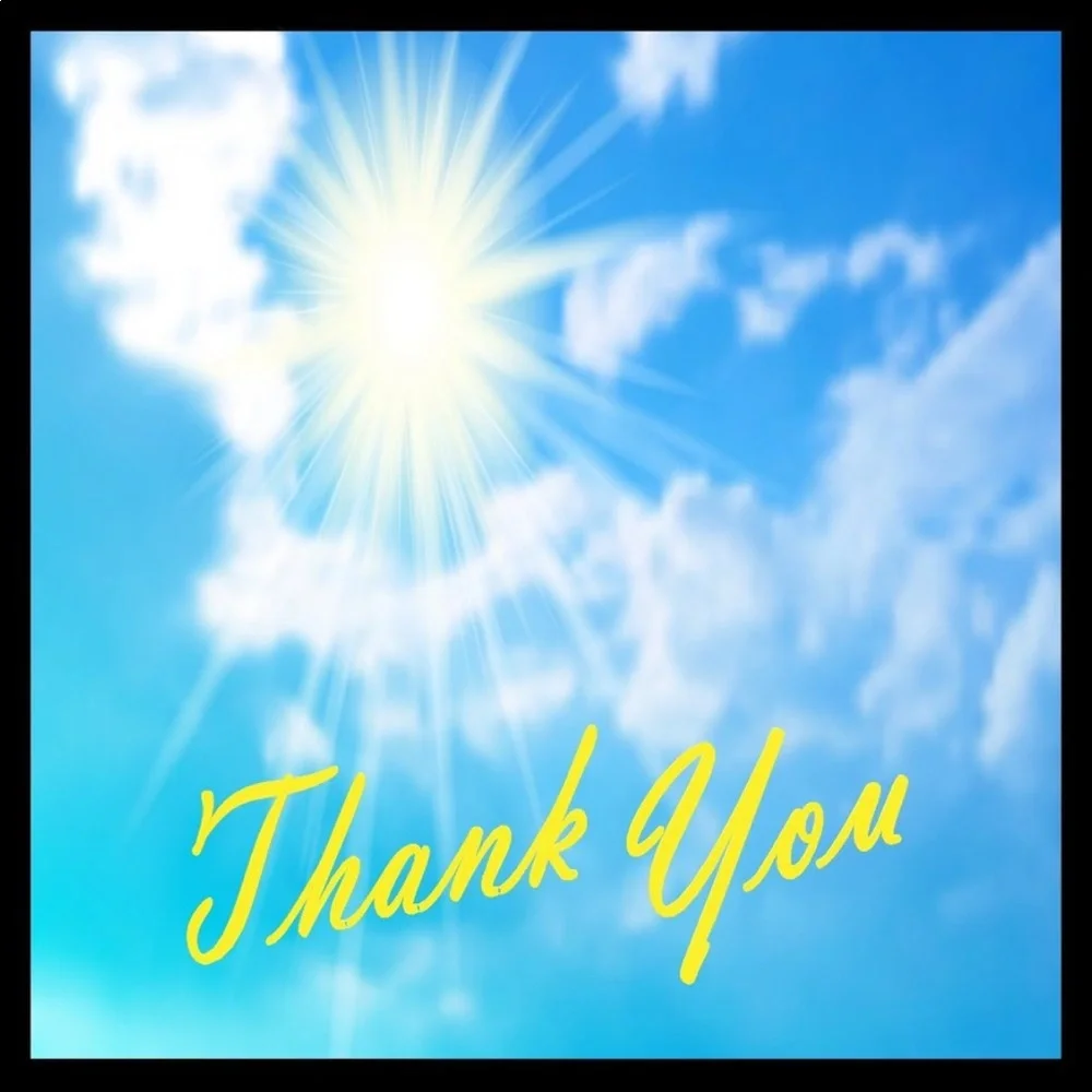 100 (2x2 Inch) Square Stickers, Sky Clouds High Gloss, Thank You